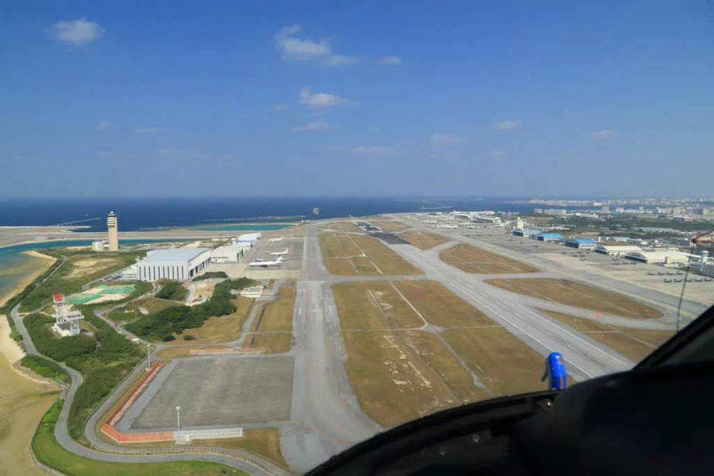 naha airport from helicopter