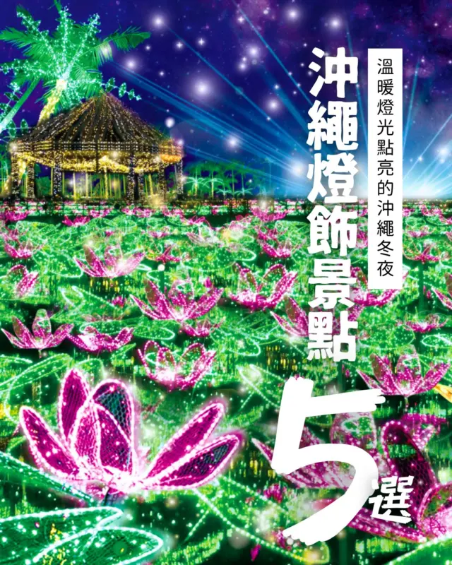 📸溫暖燈光點亮的沖繩冬夜🌴✨
即使在冬天也依然舒適宜人的沖繩夜晚，
到處都舉辦著絢麗的燈光活動🎄。
從椰子樹上閃爍的燈飾，到草地上綻放的夢幻光影🌈

無論是與戀人、家人，還是朋友同行——
都能在這南國的夜色中，找到屬於你的「特別冬日回憶」🌙✨

---

1️⃣ 沖繩南國燈飾 2025〜2026
@southeast_botanical_gardens
行程：2025年10月24日（五）～2026年5月24日（日）
時間：17:00～22:00（最後入場時間 21:30）
料金：大人（15歳〜）2,500日圓／子ども（4〜14歳）900日圓
住所：沖繩縣沖繩市知花2146（MAP CODE：33 742 510）

2️⃣ 星塵幻想曲 2025-2026 ~奧德賽~
@kanucha_resort
行程：2025/11/1 (六) - 2026/2/14 (六)
時間：17:30-21:00（最後入場時間 21:00）
料金：每輛車 3,000 日圓
住所：沖繩縣名護市安倍156-2（MAP CODE：485 159 587*64）

3️⃣ 沖繩兒童王國 Christmas Fantasy
@okinawakodomonokuni
行程：2025年12月20日（六）～12月31日（三）
時間：13:00～21:30（最後入場時間 21:00）
料金：成人（高中生以上）預購票 2,500 日圓／15 歲以下免費入場
住所：沖繩縣沖繩市胡屋5-7-1（MAP CODE：33 561 739*76）

4️⃣ 美濱 American Village 燈飾 2025-2026
行程：2025年11月15日～2026年3月15日
時間：17:00〜24:00（免費）
住所：MAP CODE：33 525 381*36

5️⃣ 月夜奇幻燈飾 MOONLIGHT ILLUMINATION 2025〜2026
@ryukyuhotel_nashiro
行程：2025年11月14日（五）～2026年2月28日（六）
時間：18:00～21:00
料金：停車場 2,000 日圓
住所：沖縄県糸満市名城963（MAP CODE：232 334 460*85）

#イルミネーション #沖繩燈飾 #燈飾 #日本自駕遊 #沖繩景點推薦 #沖繩景點 #沖縄 #沖縄旅行 #沖繩自由行 #沖繩觀光 #VisitOkinawa #OkinawaTrip #Okinawa #Japan #illumination #okinawaillumination